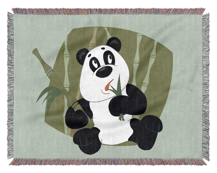 Panda Eating Bamboo Baby Blue Woven Blanket