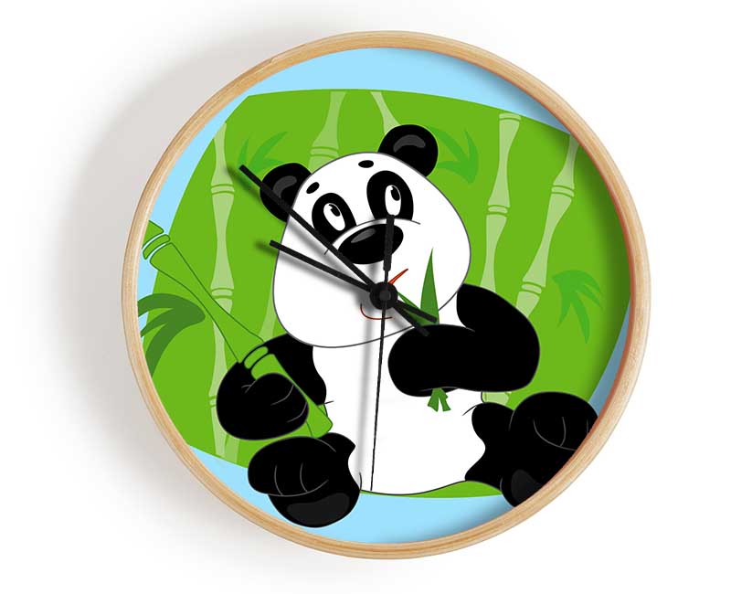 Panda Eating Bamboo Baby Blue Clock - Wallart-Direct UK