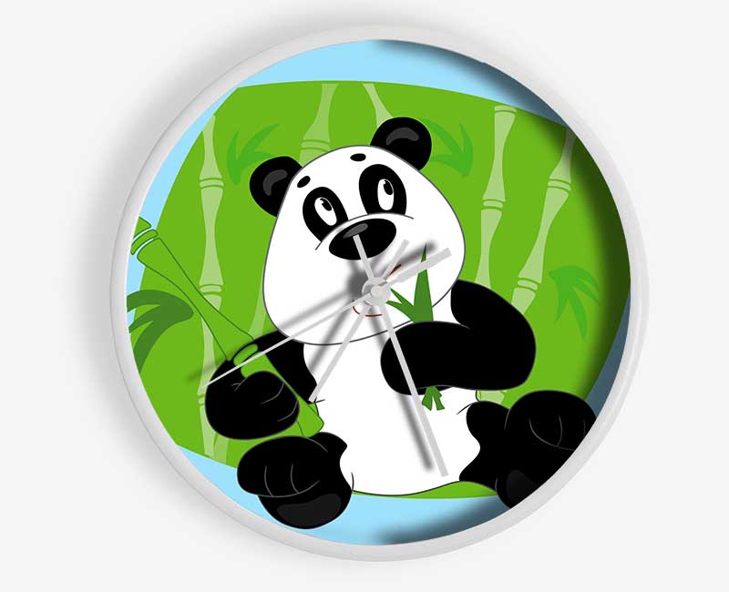 Panda Eating Bamboo Baby Blue Clock - Wallart-Direct UK