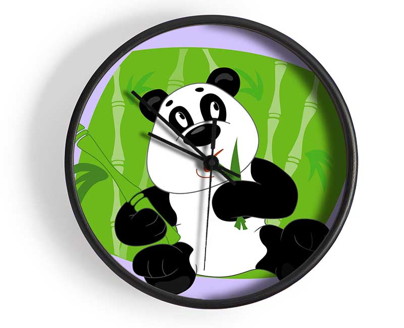 Panda Eating Bamboo Lilac Clock - Wallart-Direct UK