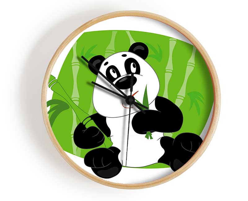 Panda Eating Bamboo White Clock - Wallart-Direct UK