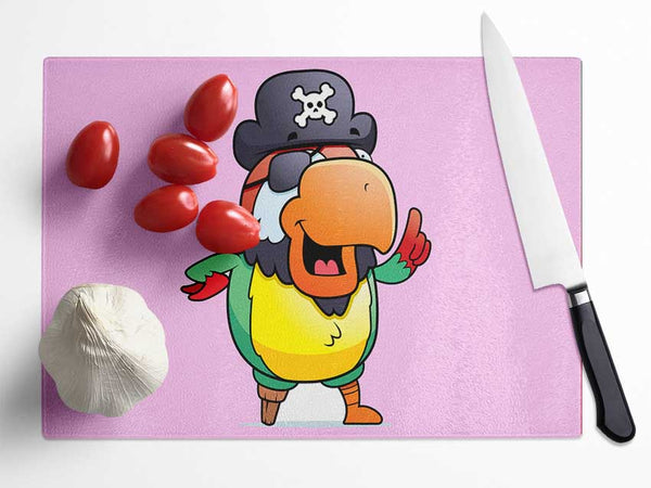 Pirate Parrot Eyepatch Pink Glass Chopping Board