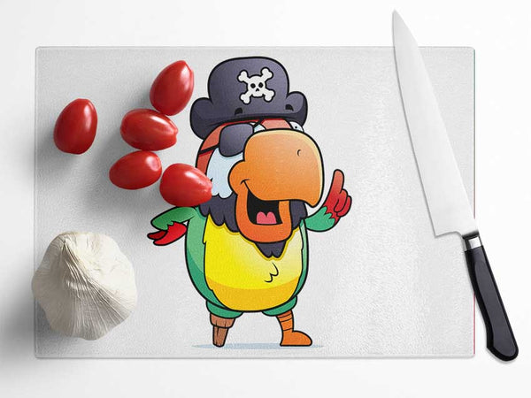 Pirate Parrot Eyepatch White Glass Chopping Board