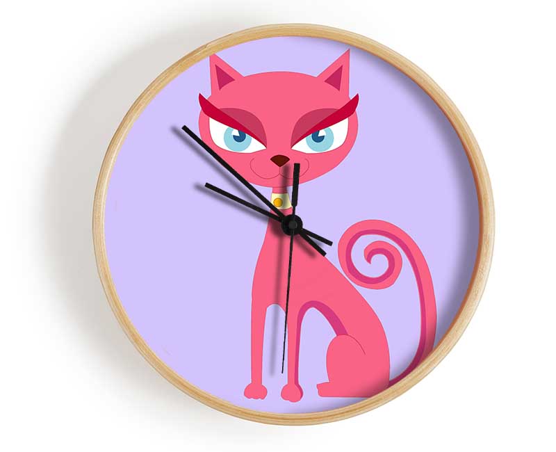 Posh Cat Lilac Clock - Wallart-Direct UK