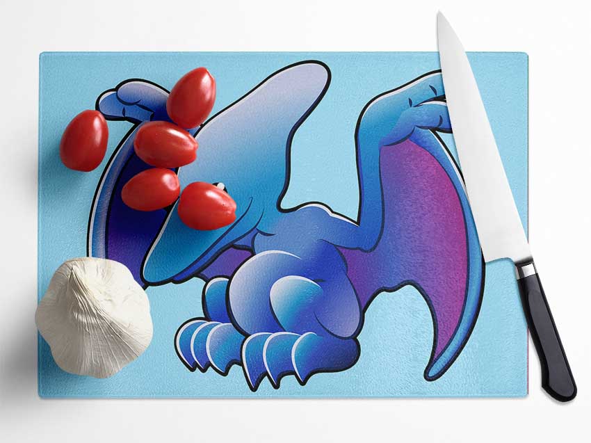 Pterodactyl Dinosaur Baby Blue Glass Chopping Board