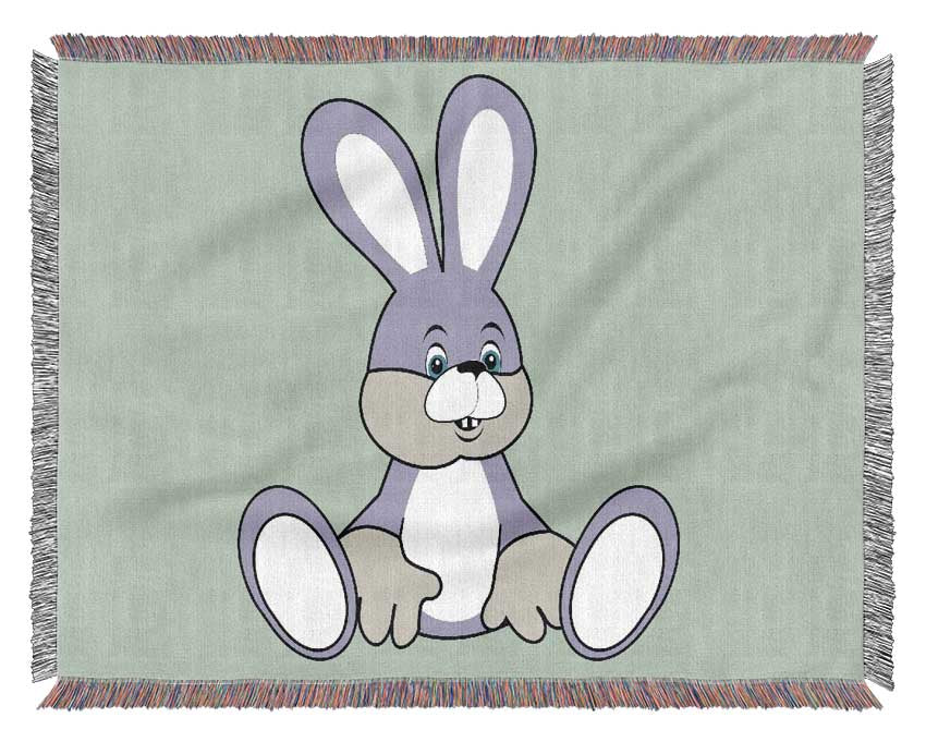 Rabbit Sitting Down Baby Blue Woven Blanket