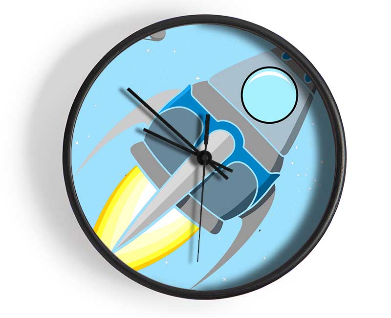 Rocket Ship Baby Blue Clock - Wallart-Direct UK