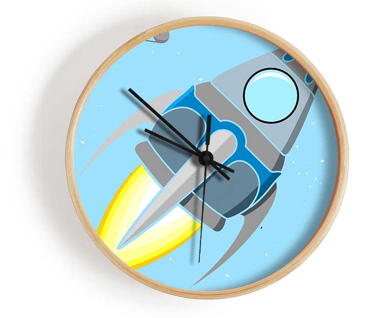 Rocket Ship Baby Blue Clock - Wallart-Direct UK