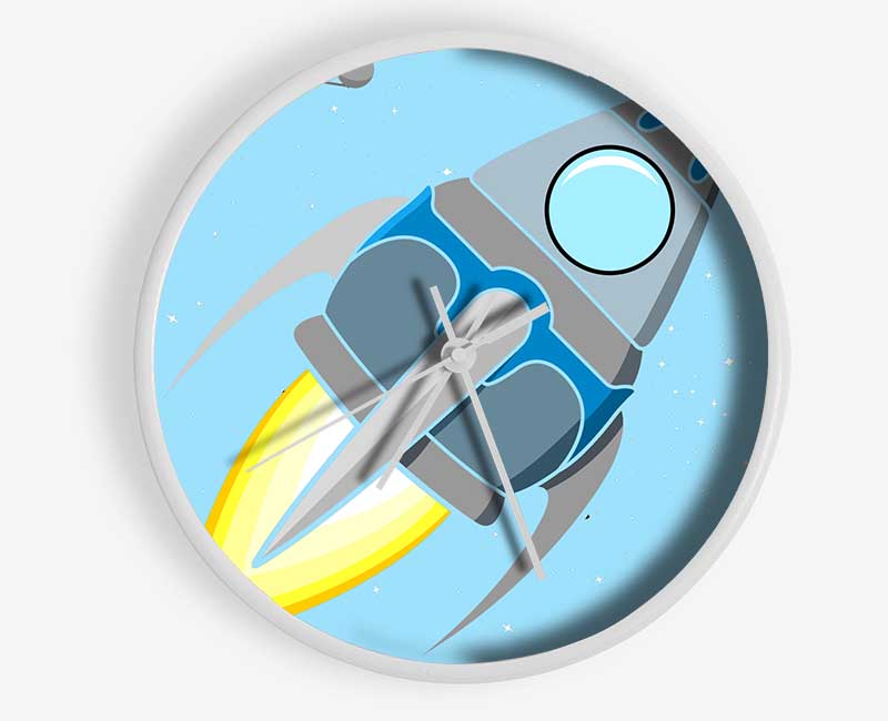 Rocket Ship Baby Blue Clock - Wallart-Direct UK