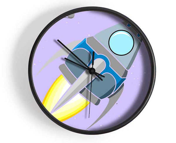 Rocket Ship Lilac Clock - Wallart-Direct UK