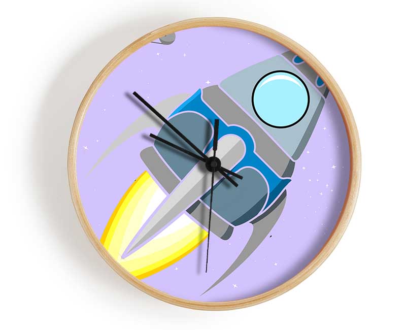 Rocket Ship Lilac Clock - Wallart-Direct UK