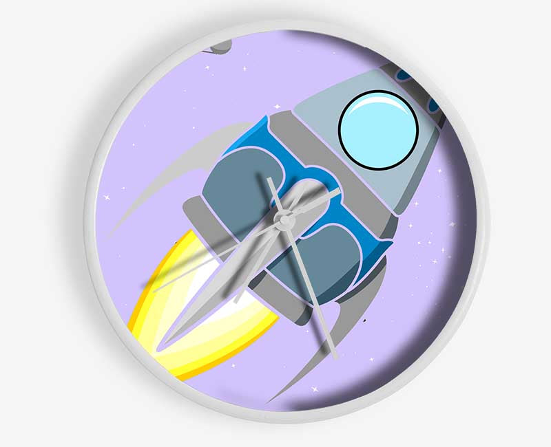 Rocket Ship Lilac Clock - Wallart-Direct UK