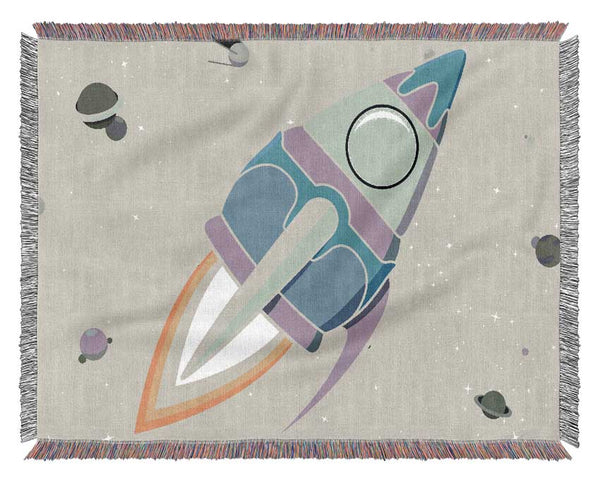 Rocket Ship Lilac Woven Blanket