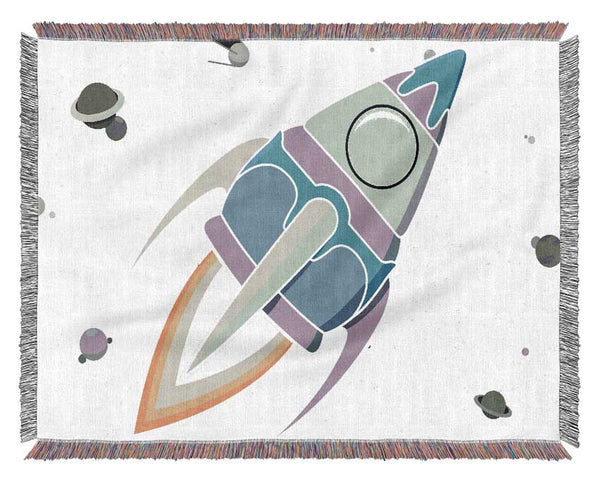 Rocket Ship Pink Woven Blanket