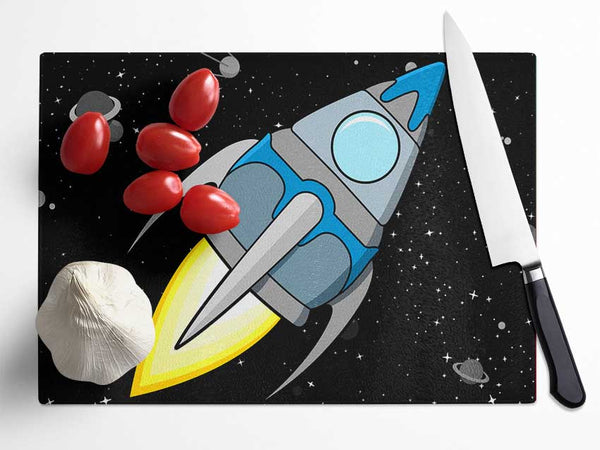 Rocket Ship White Glass Chopping Board