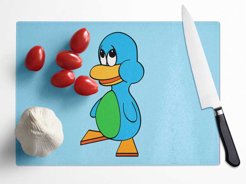 Sad Duck Baby Blue Glass Chopping Board