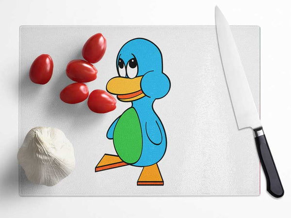 Sad Duck White Glass Chopping Board