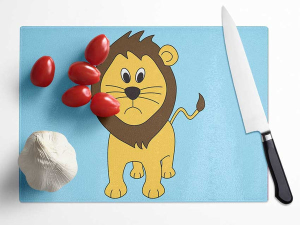 Sad Lion Baby Blue Glass Chopping Board