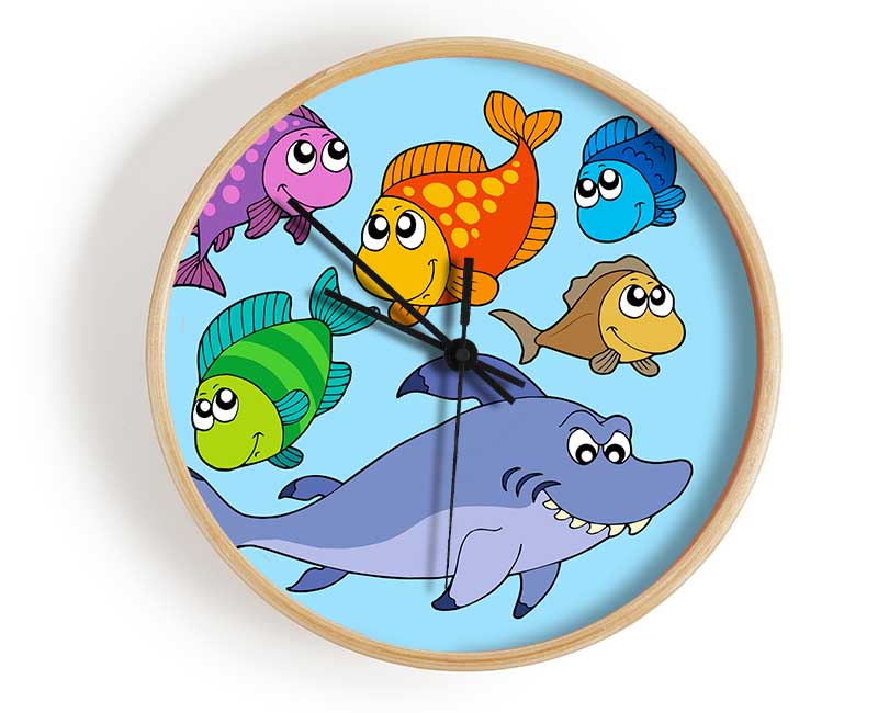 Shark And Fish Baby Blue Clock - Wallart-Direct UK