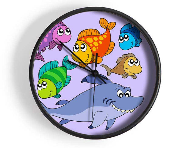 Shark And Fish Lilac Clock - Wallart-Direct UK