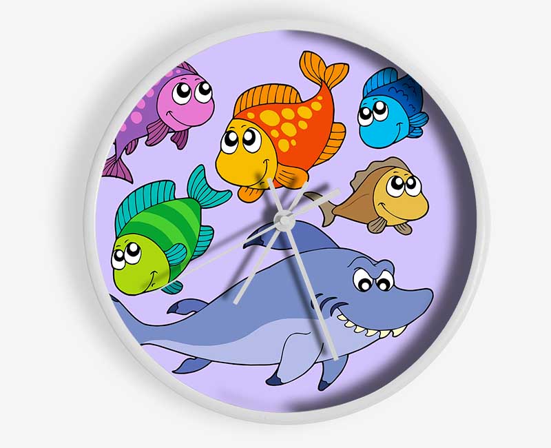 Shark And Fish Lilac Clock - Wallart-Direct UK