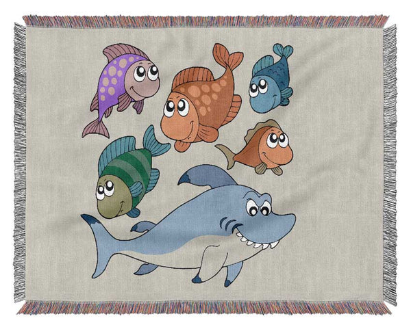 Shark And Fish Lilac Woven Blanket