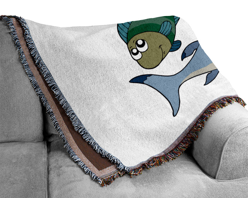 Shark And Fish Pink Woven Blanket