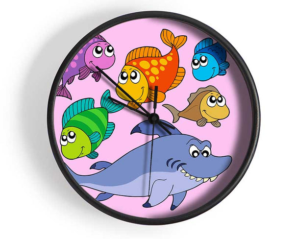 Shark And Fish Pink Clock - Wallart-Direct UK