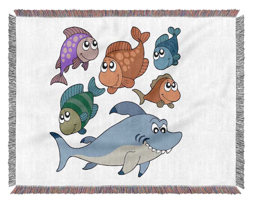 Shark And Fish Pink Woven Blanket