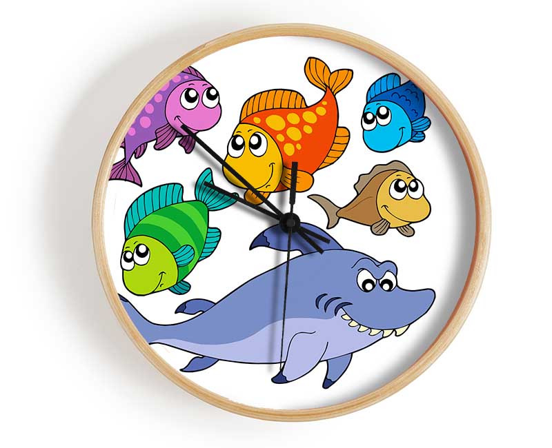 Shark And Fish White Clock - Wallart-Direct UK