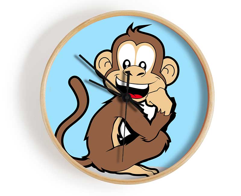 Sitting Monkey Smiling Baby Blue Clock - Wallart-Direct UK