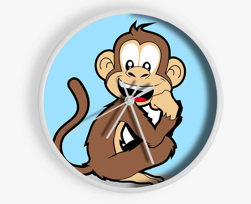 Sitting Monkey Smiling Baby Blue Clock - Wallart-Direct UK