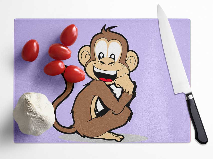 Sitting Monkey Smiling Lilac Glass Chopping Board