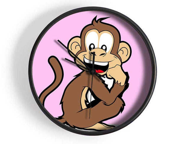 Sitting Monkey Smiling Pink Clock - Wallart-Direct UK