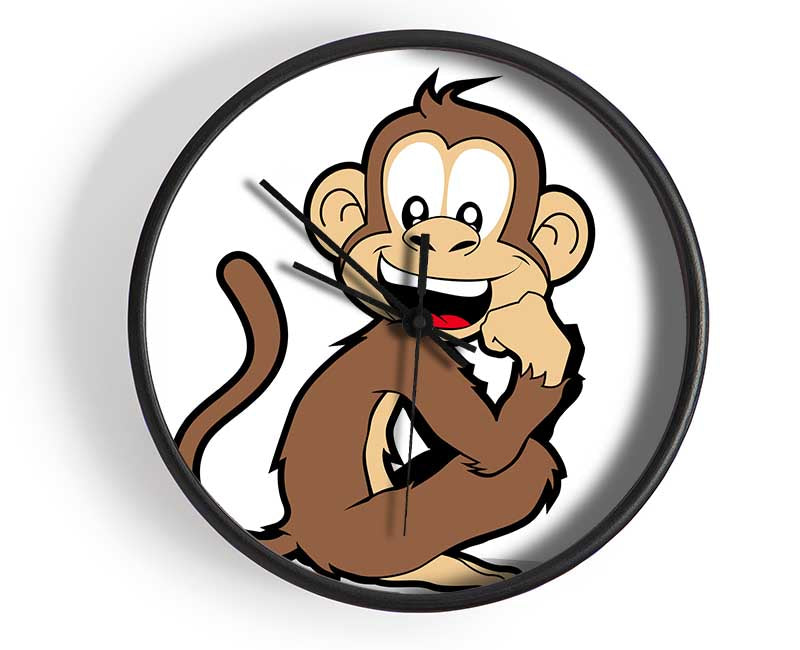 Sitting Monkey Smiling White Clock - Wallart-Direct UK