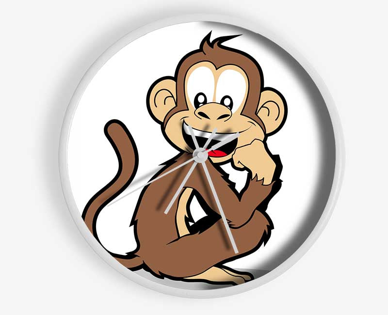 Sitting Monkey Smiling White Clock - Wallart-Direct UK