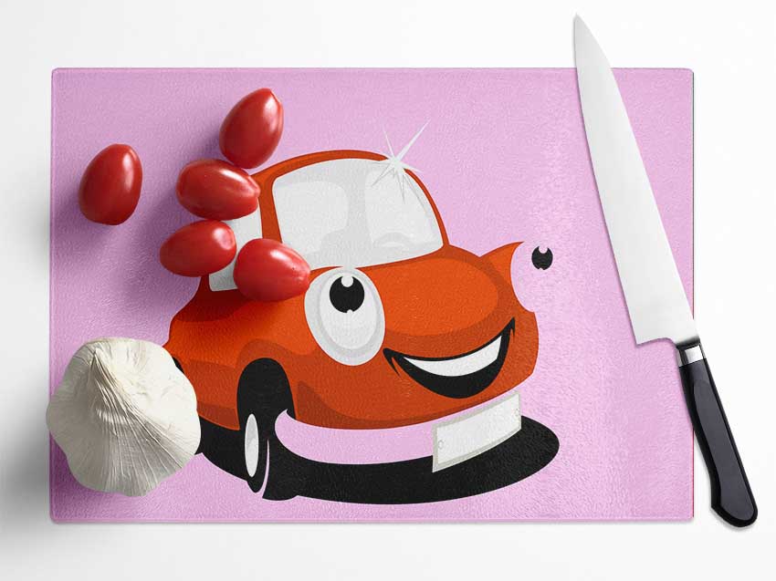 Smiling Clean Car Pink Glass Chopping Board