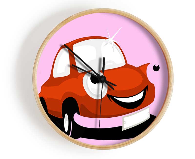 Smiling Clean Car Pink Clock - Wallart-Direct UK