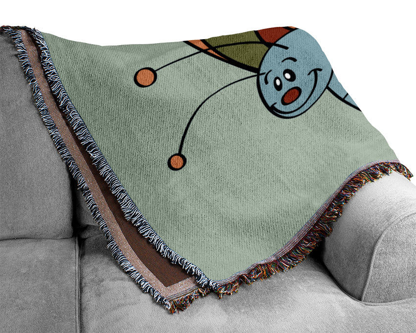 Smiling Flying Caterpilla Baby Blue Woven Blanket