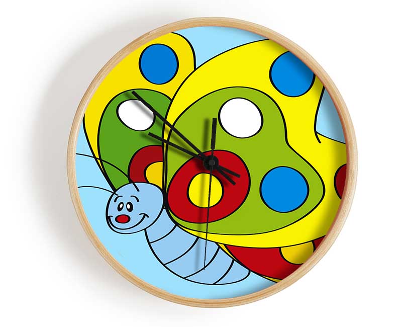 Smiling Flying Caterpilla Baby Blue Clock - Wallart-Direct UK