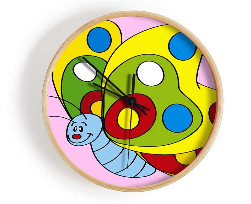 Smiling Flying Caterpilla Pink Clock - Wallart-Direct UK