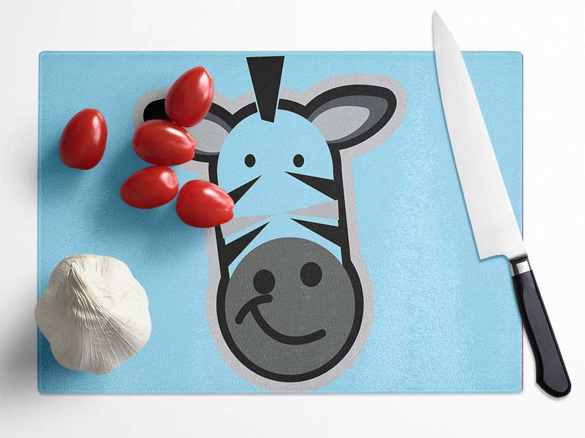 Smiling Zebra Face Baby Blue Glass Chopping Board