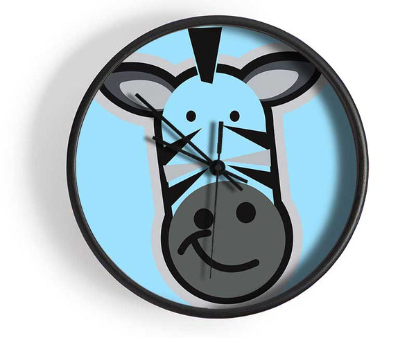 Smiling Zebra Face Baby Blue Clock - Wallart-Direct UK