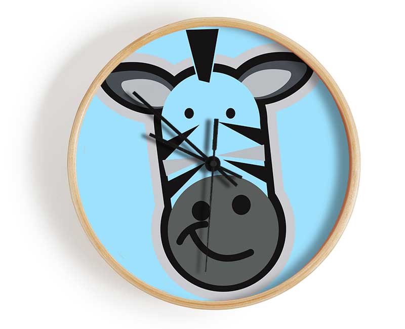 Smiling Zebra Face Baby Blue Clock - Wallart-Direct UK