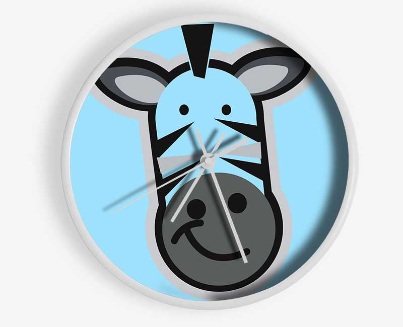 Smiling Zebra Face Baby Blue Clock - Wallart-Direct UK