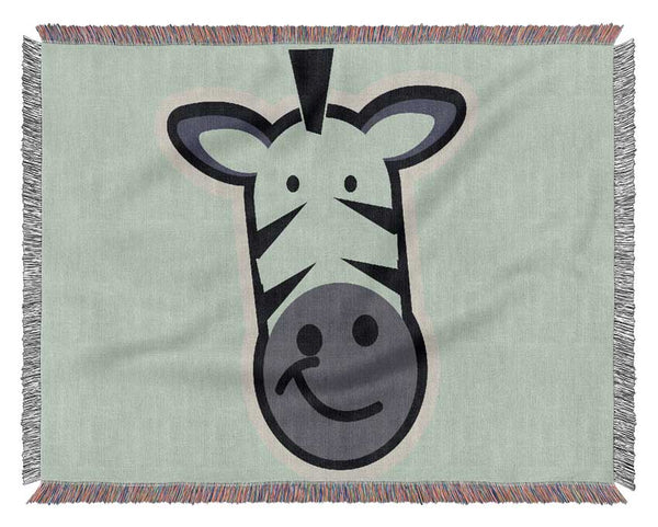 Smiling Zebra Face Baby Blue Woven Blanket