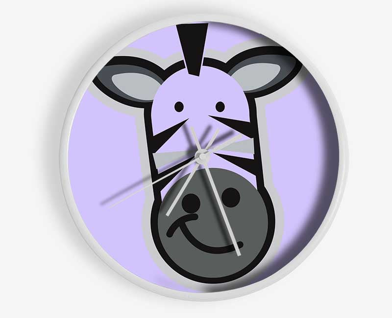 Smiling Zebra Face Lilac Clock - Wallart-Direct UK