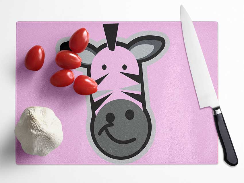 Smiling Zebra Face Pink Glass Chopping Board