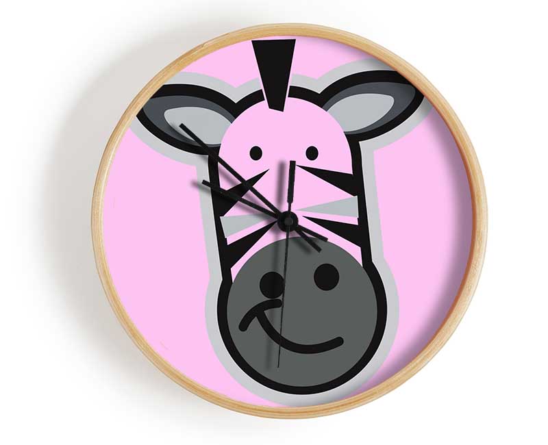 Smiling Zebra Face Pink Clock - Wallart-Direct UK