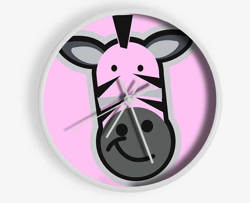 Smiling Zebra Face Pink Clock - Wallart-Direct UK